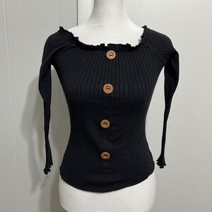 Full Circle Trends Black Ribbed Off Shoulder Top‎ Size S Lettuce Trim Whimsigoth